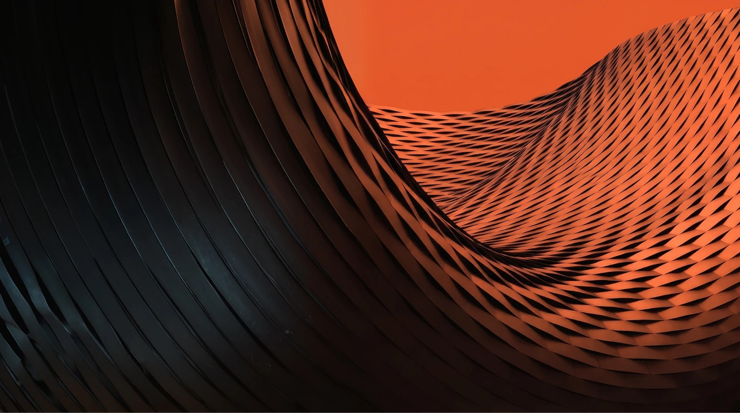Woven orange timber structure rendered in close-up